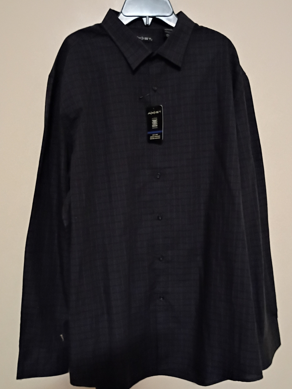 Axist Men's Black Subtle Plaid Dress Shirt Size XL